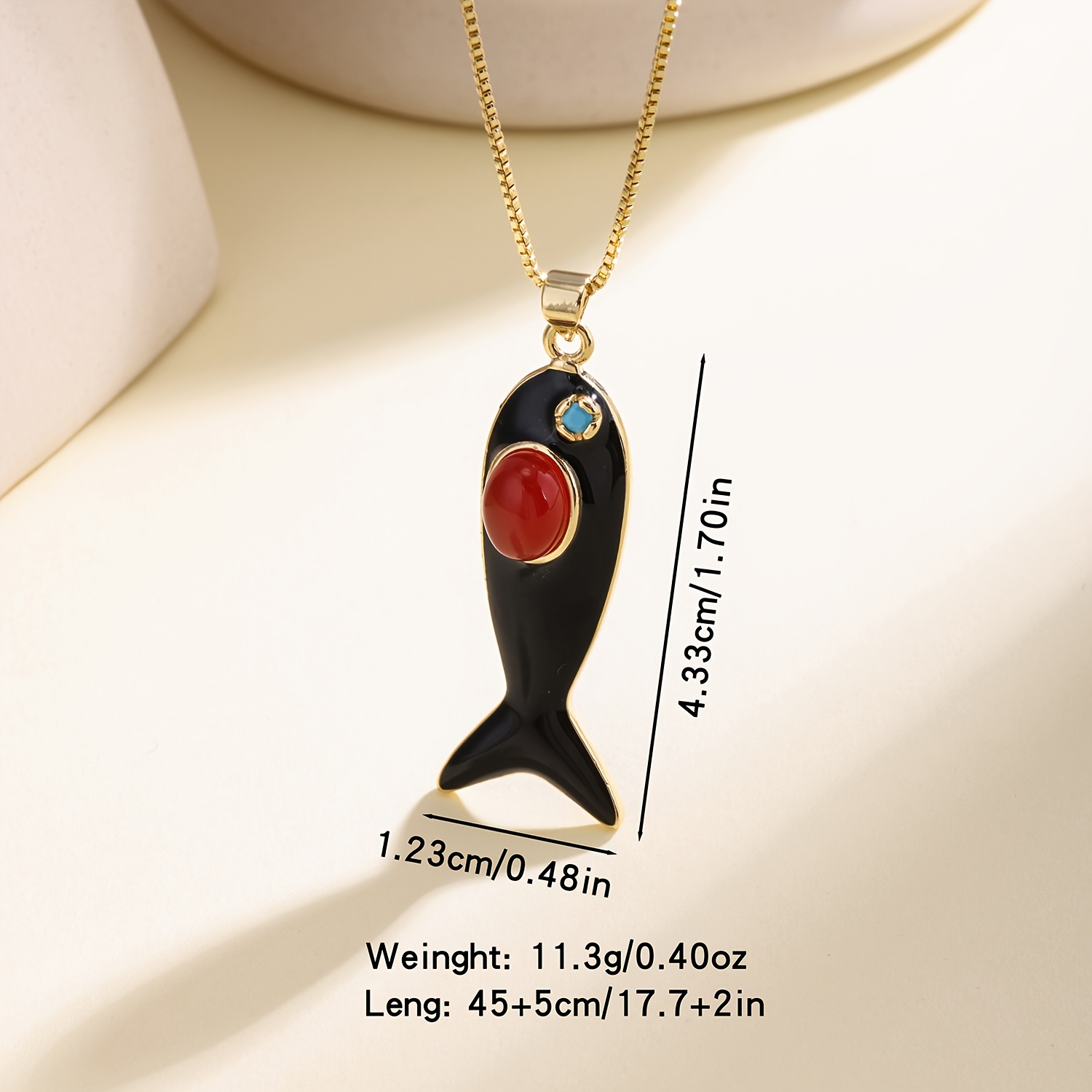 Enamel Fish Pendant Necklace with 18K Golden Plating